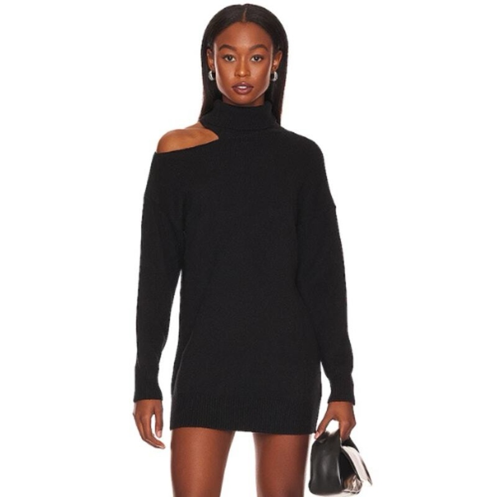 Black One-Shoulder Turtleneck Sweater Dress